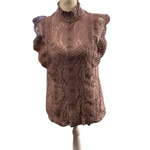 4/ $30 Cable & Gauge Lace Ruffle Blouse - Mauve
Size Medium